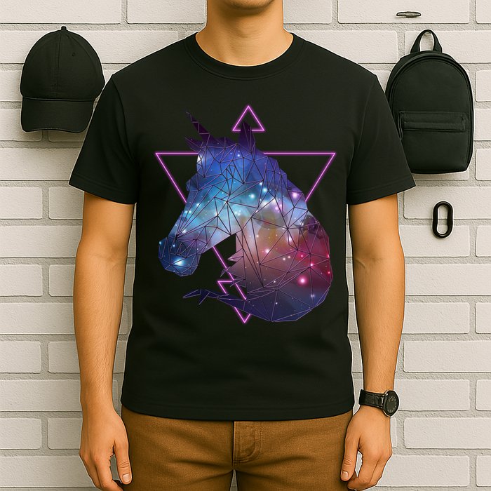Retro Eighties Polygon Galaxy Unicorn T-Shirt