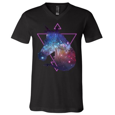 Retro Eighties Polygon Galaxy Unicorn V-Neck T-Shirt