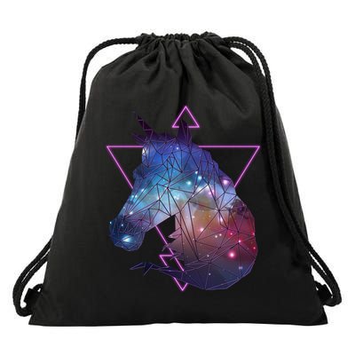 Retro Eighties Polygon Galaxy Unicorn Drawstring Bag