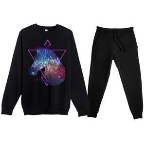 Retro Eighties Polygon Galaxy Unicorn Premium Crewneck Sweatsuit Set