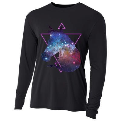 Retro Eighties Polygon Galaxy Unicorn Cooling Performance Long Sleeve Crew