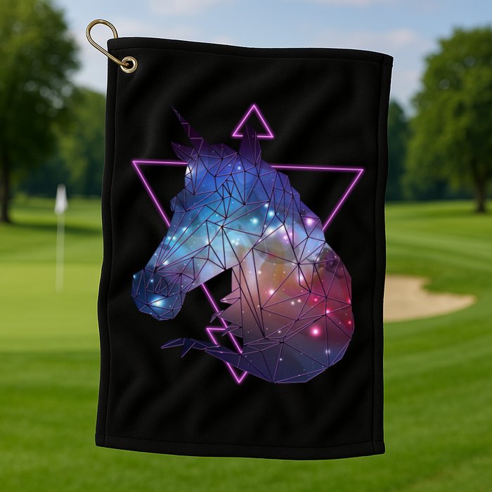 Retro Eighties Polygon Galaxy Unicorn Golf Towel