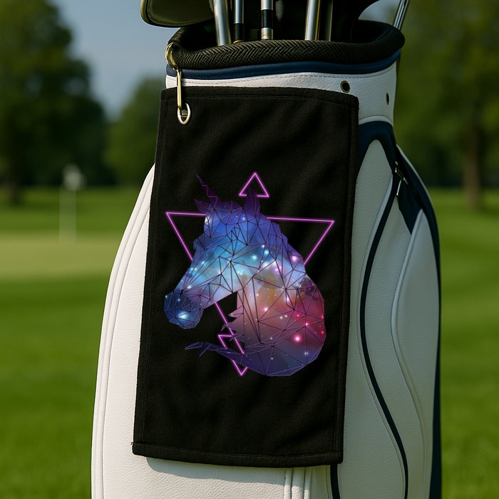 Retro Eighties Polygon Galaxy Unicorn Golf Towel