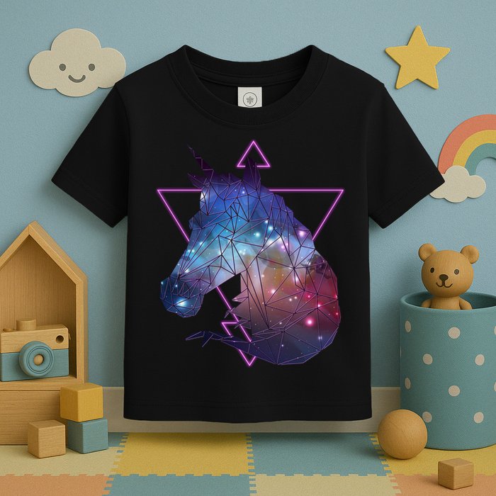 Retro Eighties Polygon Galaxy Unicorn Toddler T-Shirt
