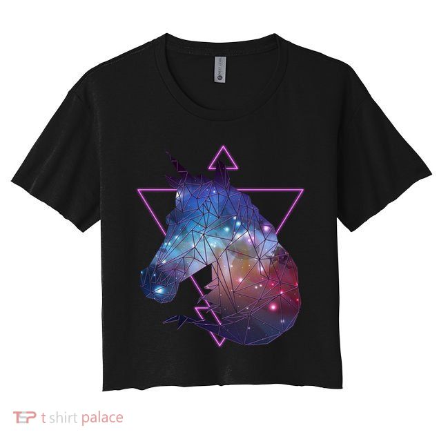 Retro Eighties Polygon Galaxy Unicorn Crop Top