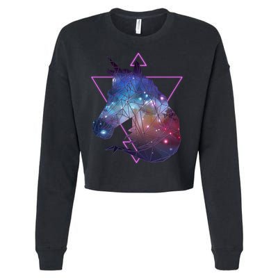 Retro Eighties Polygon Galaxy Unicorn Cropped Pullover Crew