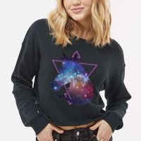 Retro Eighties Polygon Galaxy Unicorn Cropped Pullover Crew
