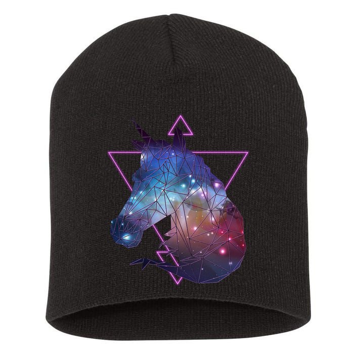 Retro Eighties Polygon Galaxy Unicorn Short Acrylic Beanie