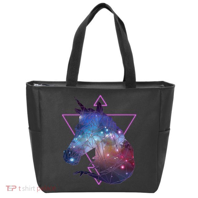 Retro Eighties Polygon Galaxy Unicorn Zip Tote Bag