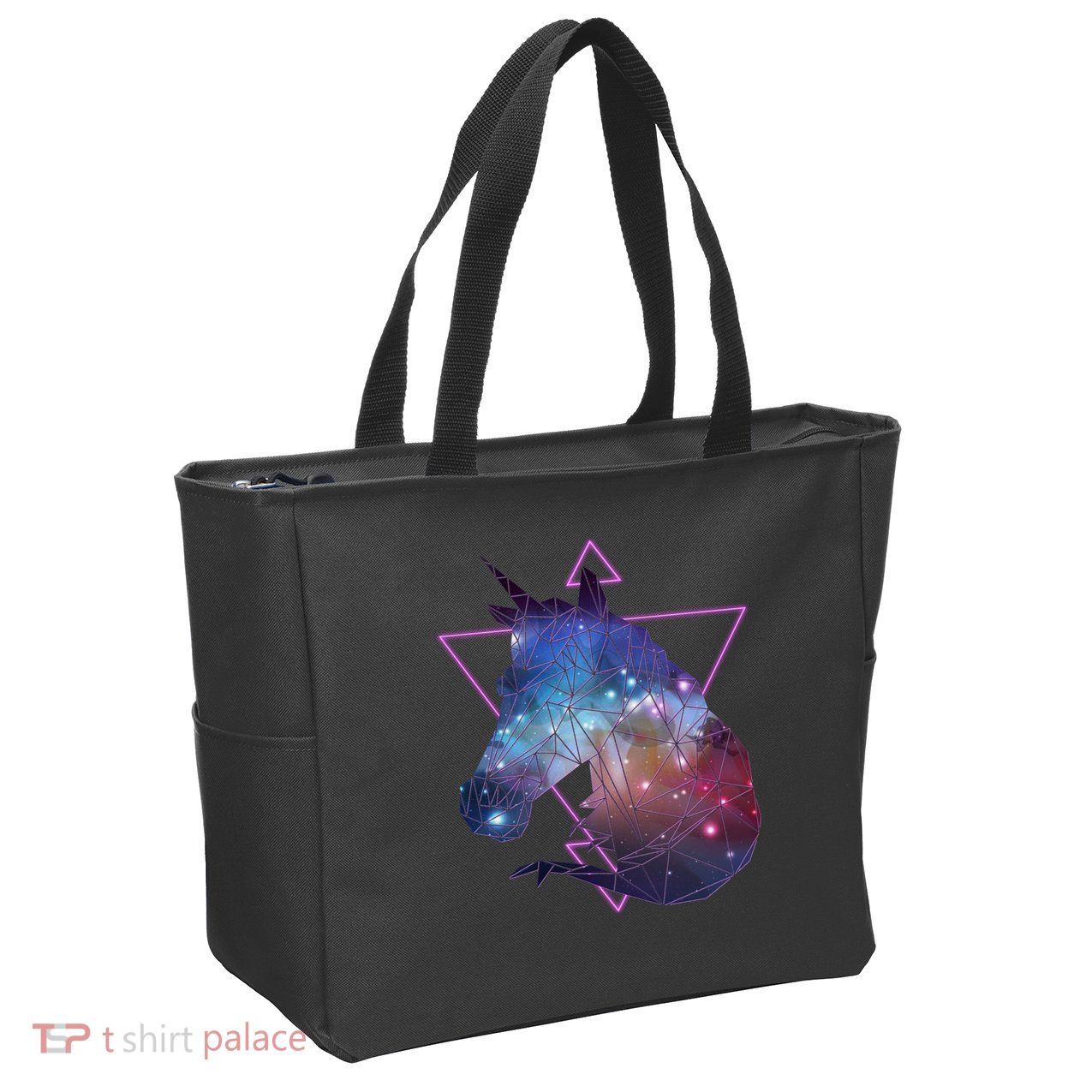 Retro Eighties Polygon Galaxy Unicorn Zip Tote Bag