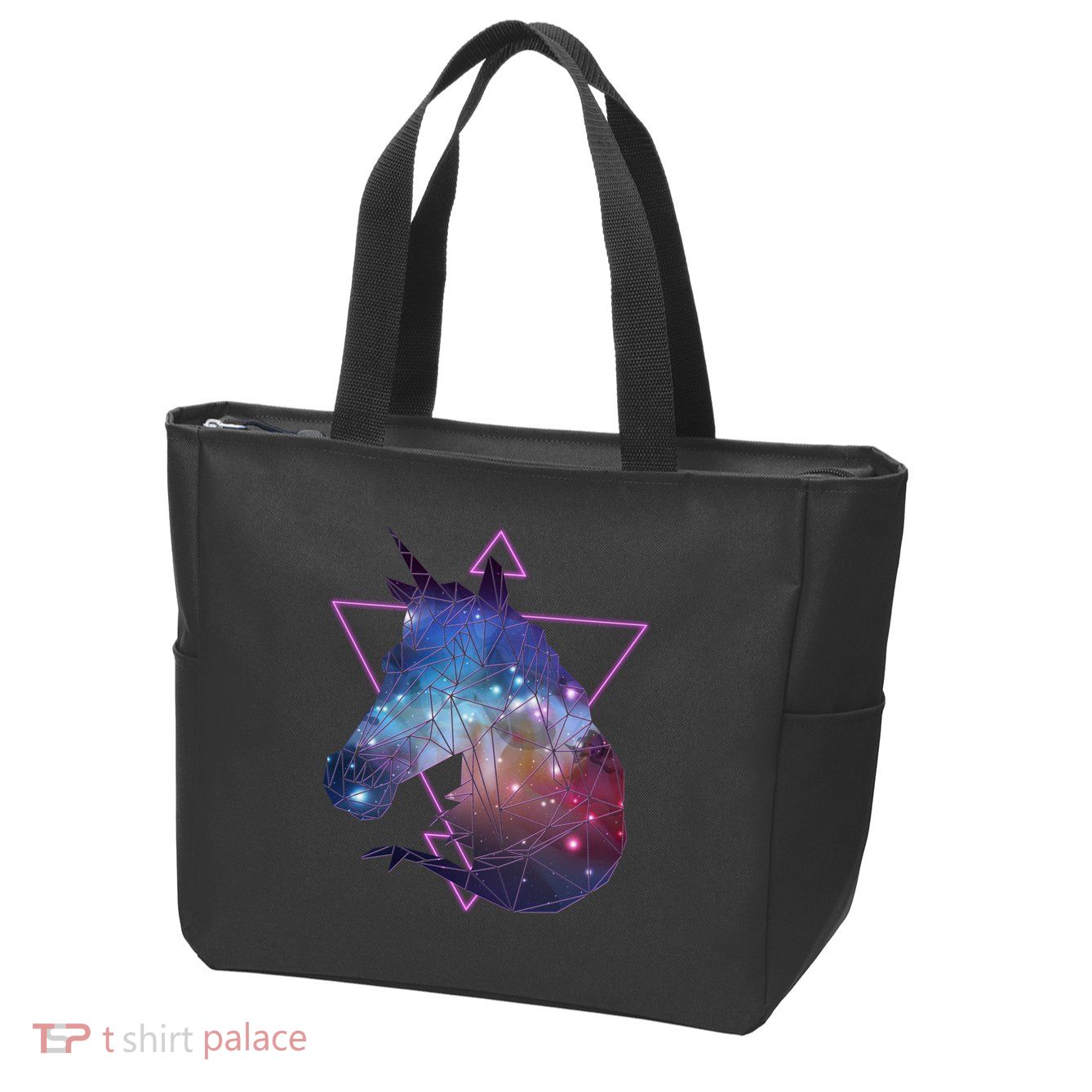 Retro Eighties Polygon Galaxy Unicorn Zip Tote Bag