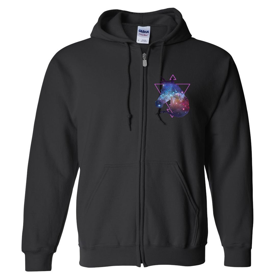 Retro Eighties Polygon Galaxy Unicorn Full Zip Hoodie