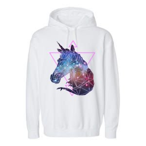 Retro Eighties Polygon Galaxy Unicorn Garment-Dyed Fleece Hoodie