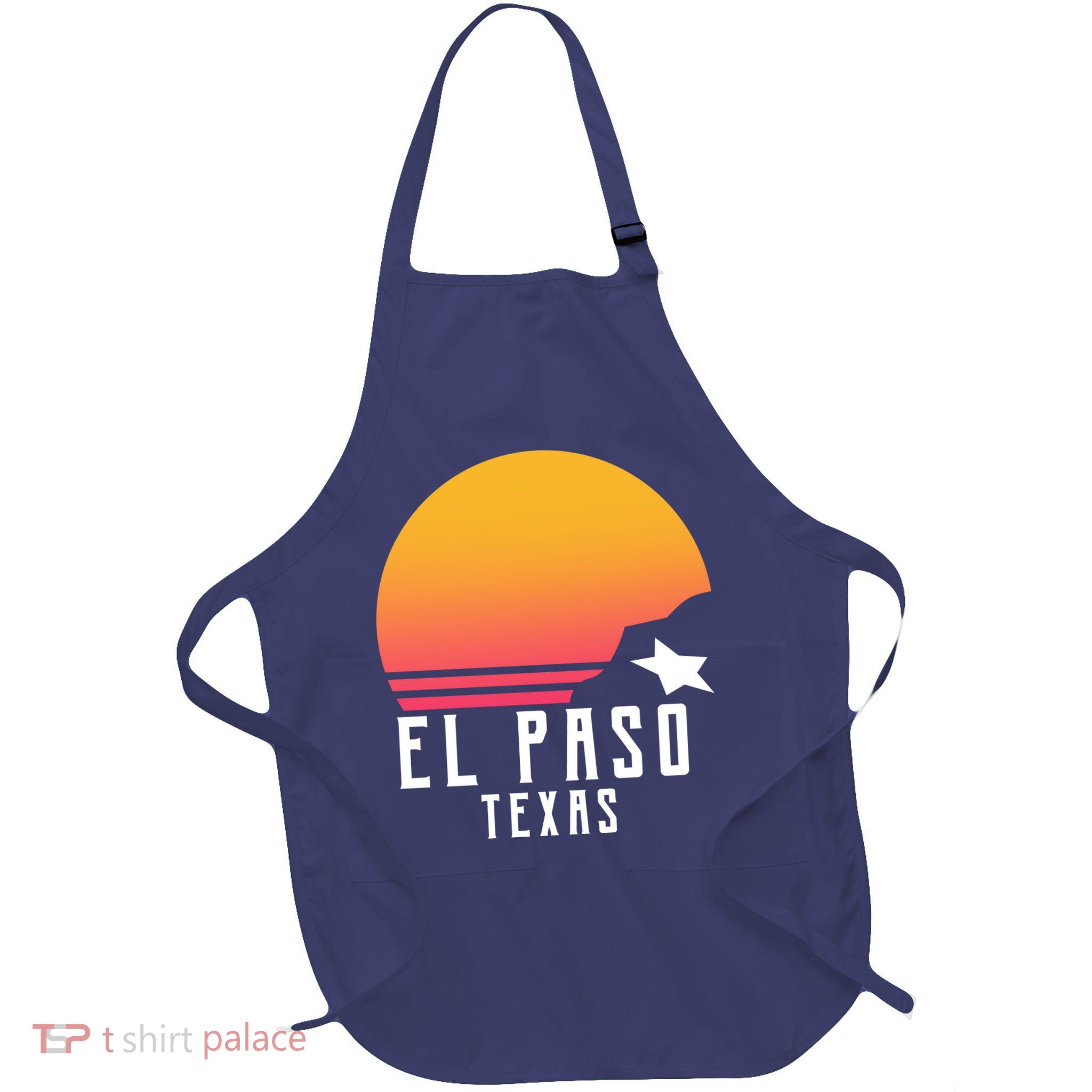 Retro El Paso Texas Sunset Full-Length Apron With Pockets