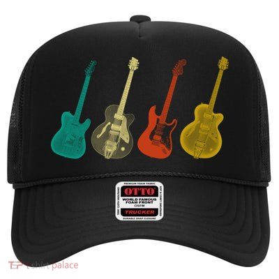 Retro Electric Guitar High Crown Mesh Back Trucker Hat