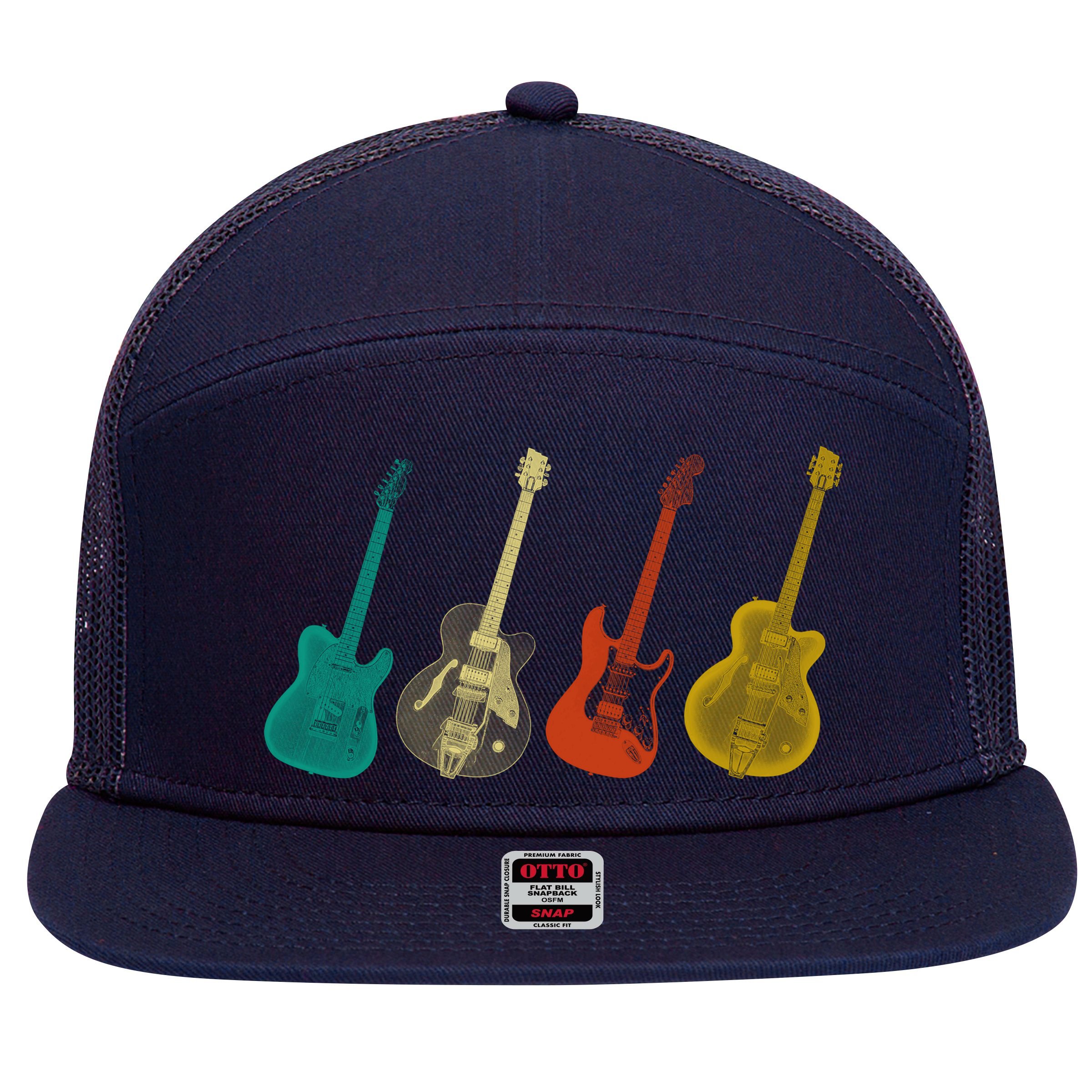 Retro Electric Guitar 7 Panel Mesh Trucker Snapback Hat
