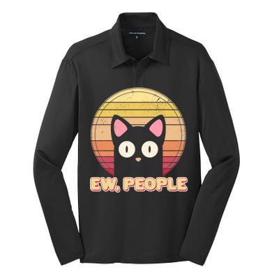 Retro Ew People Funny Cat Silk Touch Performance Long Sleeve Polo