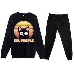 Retro Ew People Funny Cat Premium Crewneck Sweatsuit Set