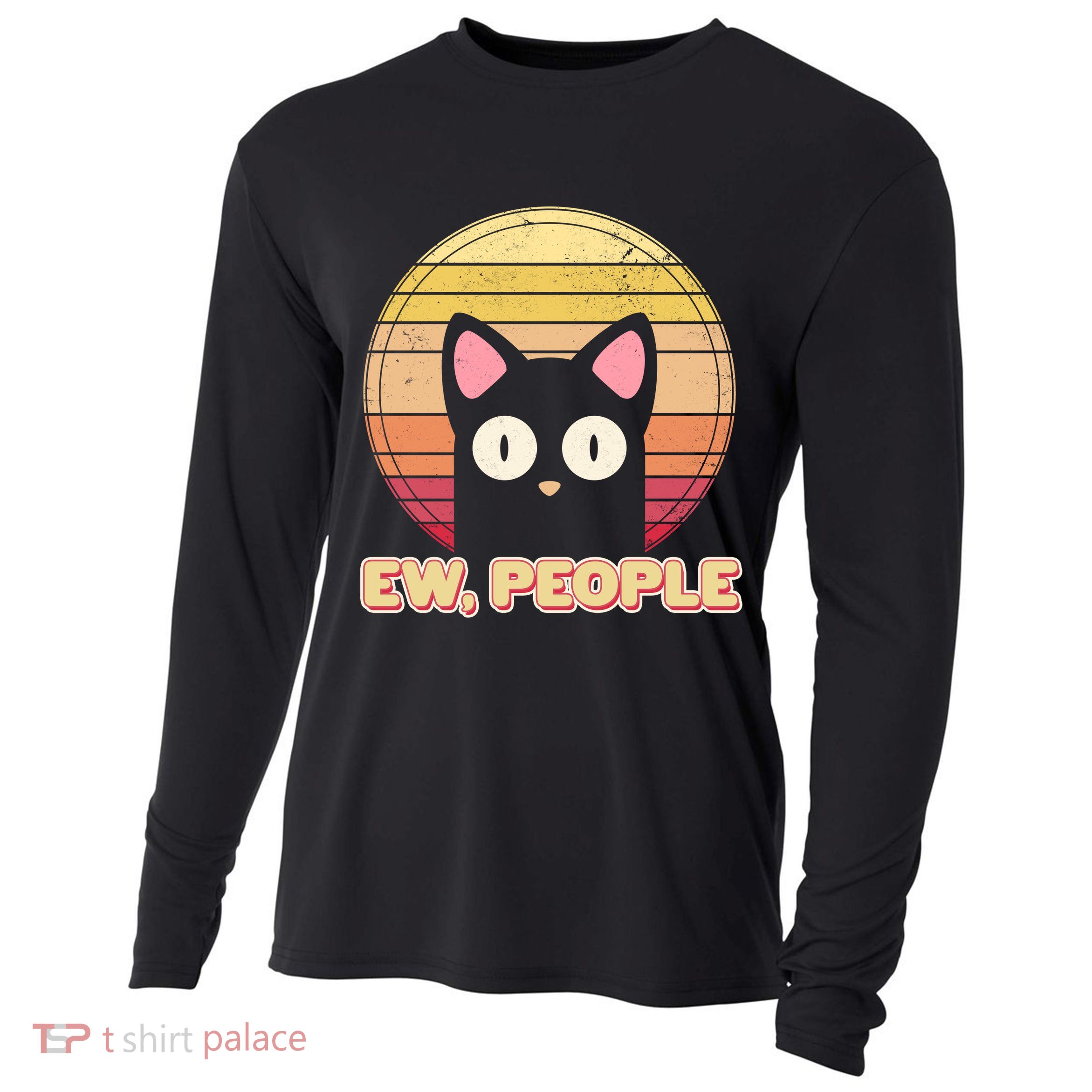Retro Ew People Funny Cat Cooling Performance Long Sleeve Crew