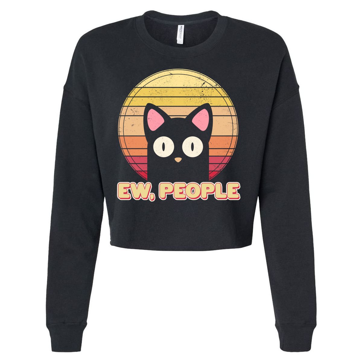 Retro Ew People Funny Cat Cropped Pullover Crew