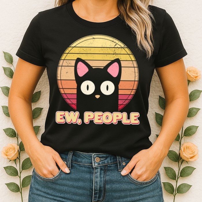 Retro Ew People Funny Cat Womens T-Shirt