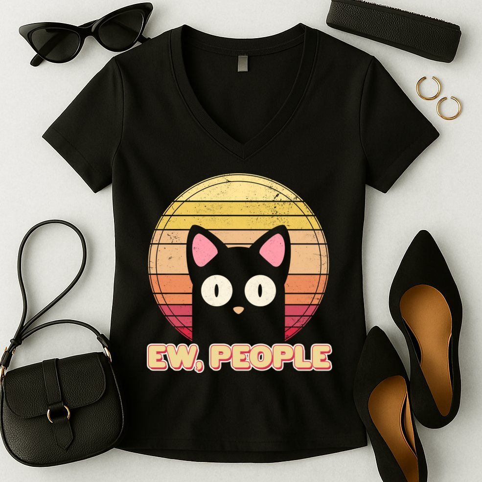 Retro Ew People Funny Cat Women's V-Neck T-Shirt