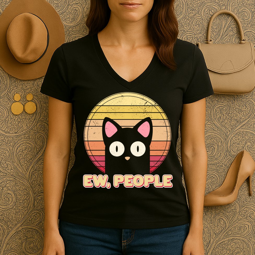 Retro Ew People Funny Cat Women's V-Neck T-Shirt