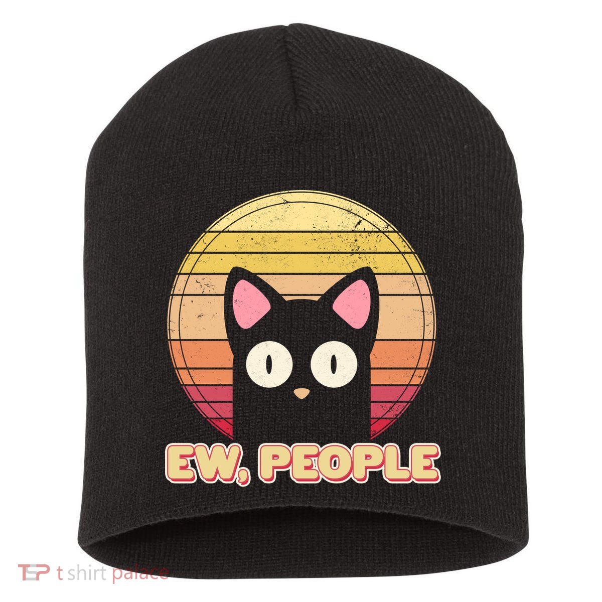 Retro Ew People Funny Cat Short Acrylic Beanie