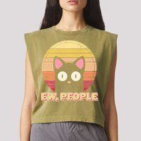 Retro Ew People Funny Cat Garment-Dyed Women's Muscle Tee
