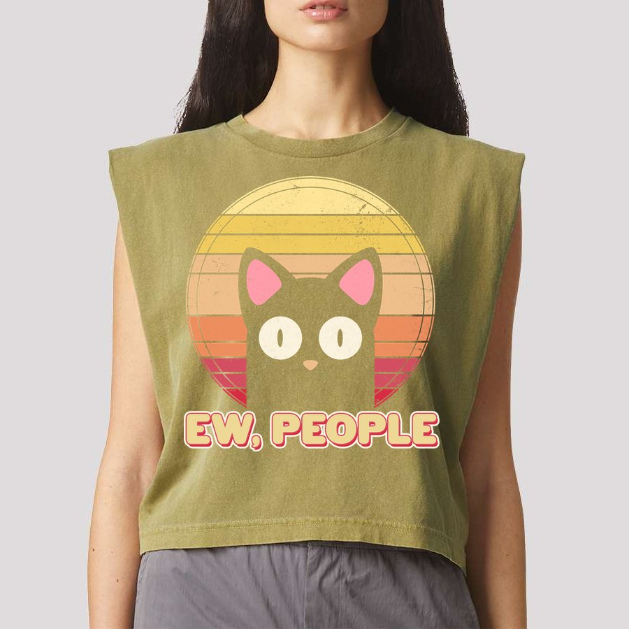 Retro Ew People Funny Cat Garment-Dyed Women's Muscle Tee