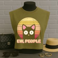 Retro Ew People Funny Cat Garment-Dyed Women's Muscle Tee