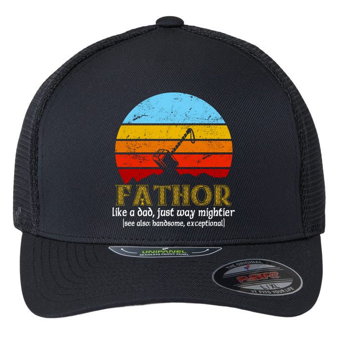 Retro Fathor Like Dad Just Way Mightier Flexfit Unipanel Trucker Cap
