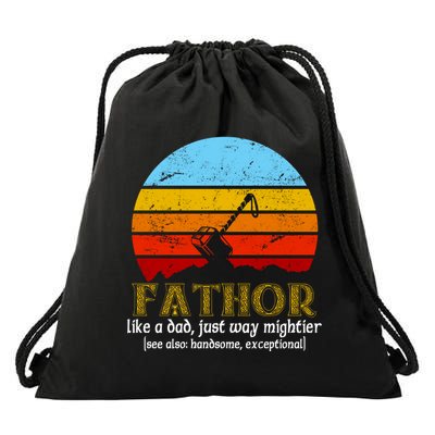 Retro Fathor Like Dad Just Way Mightier Drawstring Bag