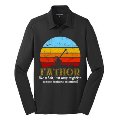 Retro Fathor Like Dad Just Way Mightier Silk Touch Performance Long Sleeve Polo