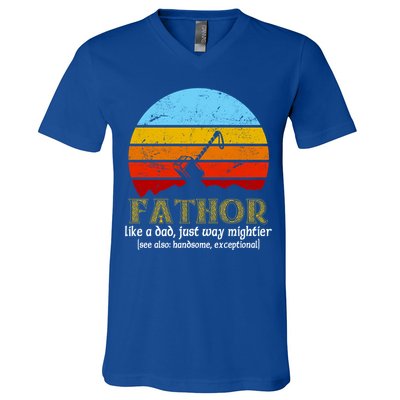 Retro Fathor Like Dad Just Way Mightier V-Neck T-Shirt