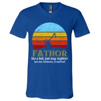 Retro Fathor Like Dad Just Way Mightier V-Neck T-Shirt