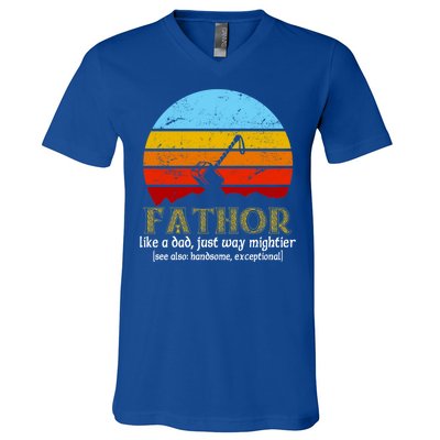 Retro Fathor Like Dad Just Way Mightier V-Neck T-Shirt