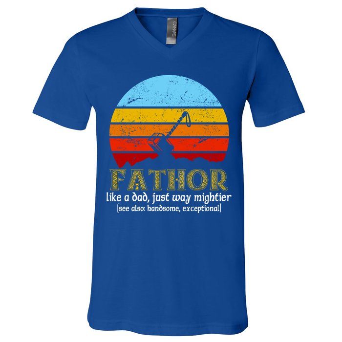Retro Fathor Like Dad Just Way Mightier V-Neck T-Shirt
