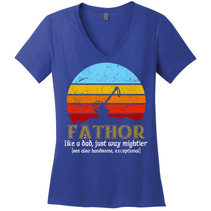 Retro Fathor Like Dad Just Way Mightier Women's V-Neck T-Shirt