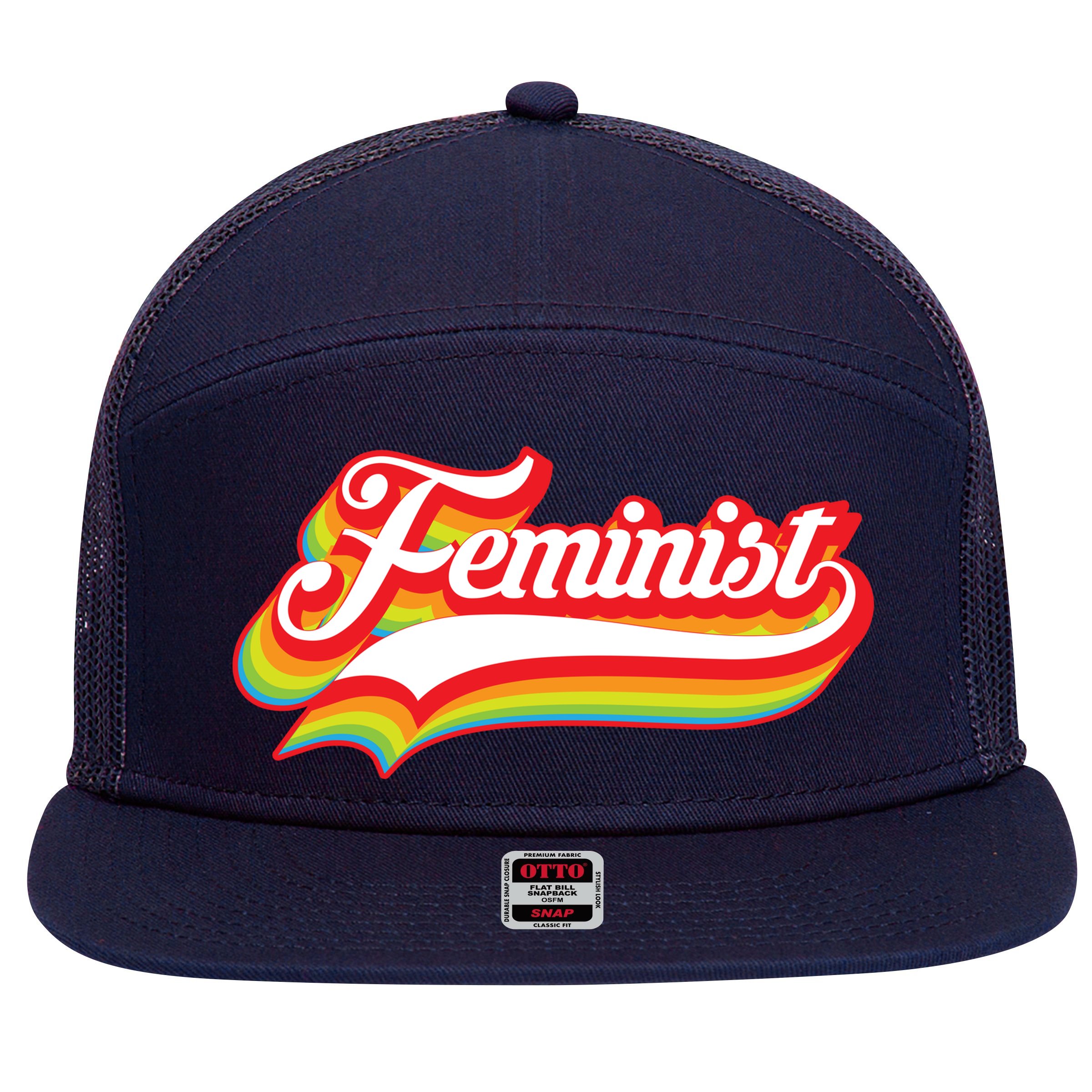 Retro Feminist Logo 7 Panel Mesh Trucker Snapback Hat