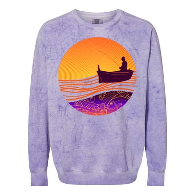 Retro Fisherman Boat Emblem Colorblast Crewneck Sweatshirt