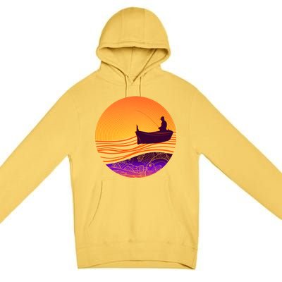 Retro Fisherman Boat Emblem Premium Pullover Hoodie