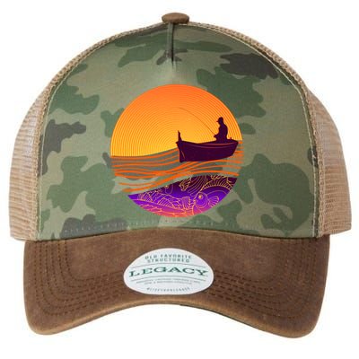 Retro Fisherman Boat Emblem Legacy Tie Dye Trucker Hat