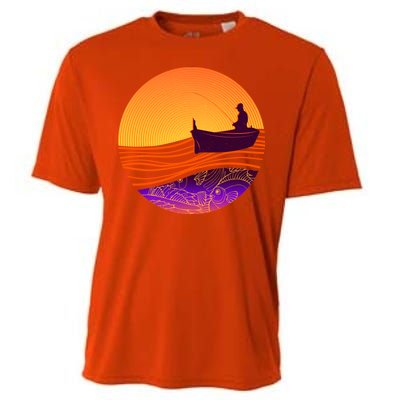 Retro Fisherman Boat Emblem Cooling Performance Crew T-Shirt