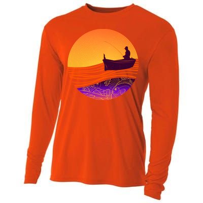 Retro Fisherman Boat Emblem Cooling Performance Long Sleeve Crew