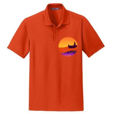 Retro Fisherman Boat Emblem Dry Zone Grid Polo