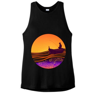 Retro Fisherman Boat Emblem Ladies PosiCharge Tri-Blend Wicking Tank