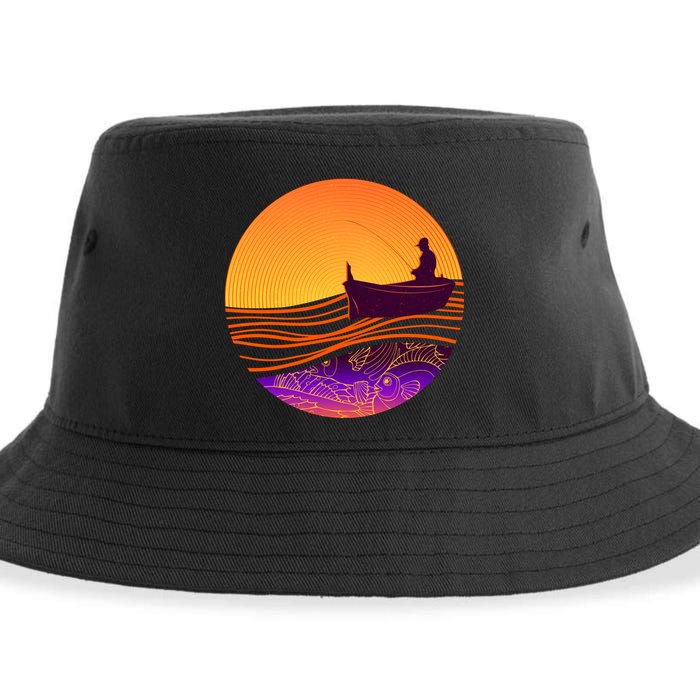 Retro Fisherman Boat Emblem Sustainable Bucket Hat