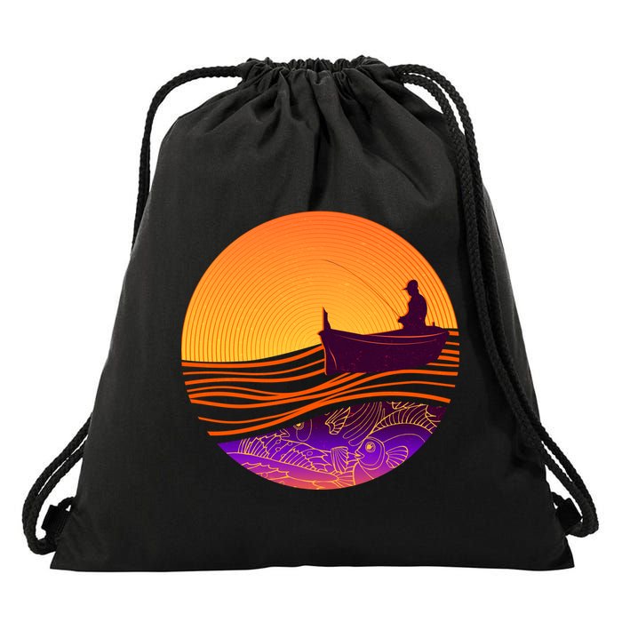 Retro Fisherman Boat Emblem Drawstring Bag