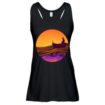 Retro Fisherman Boat Emblem Ladies Essential Flowy Tank